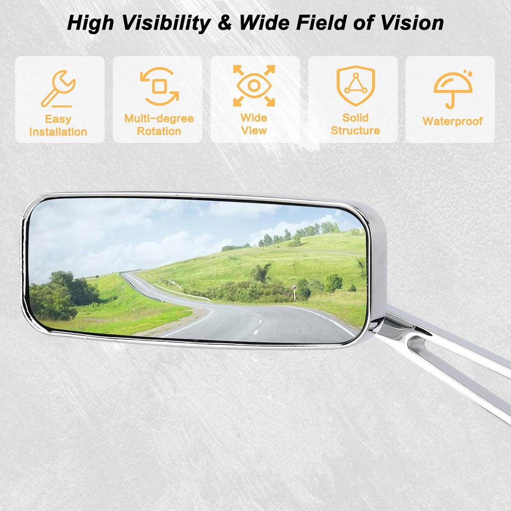 Motorcycle Rectangle Rearview Mirrors 8mm 10mm for Harley Touring