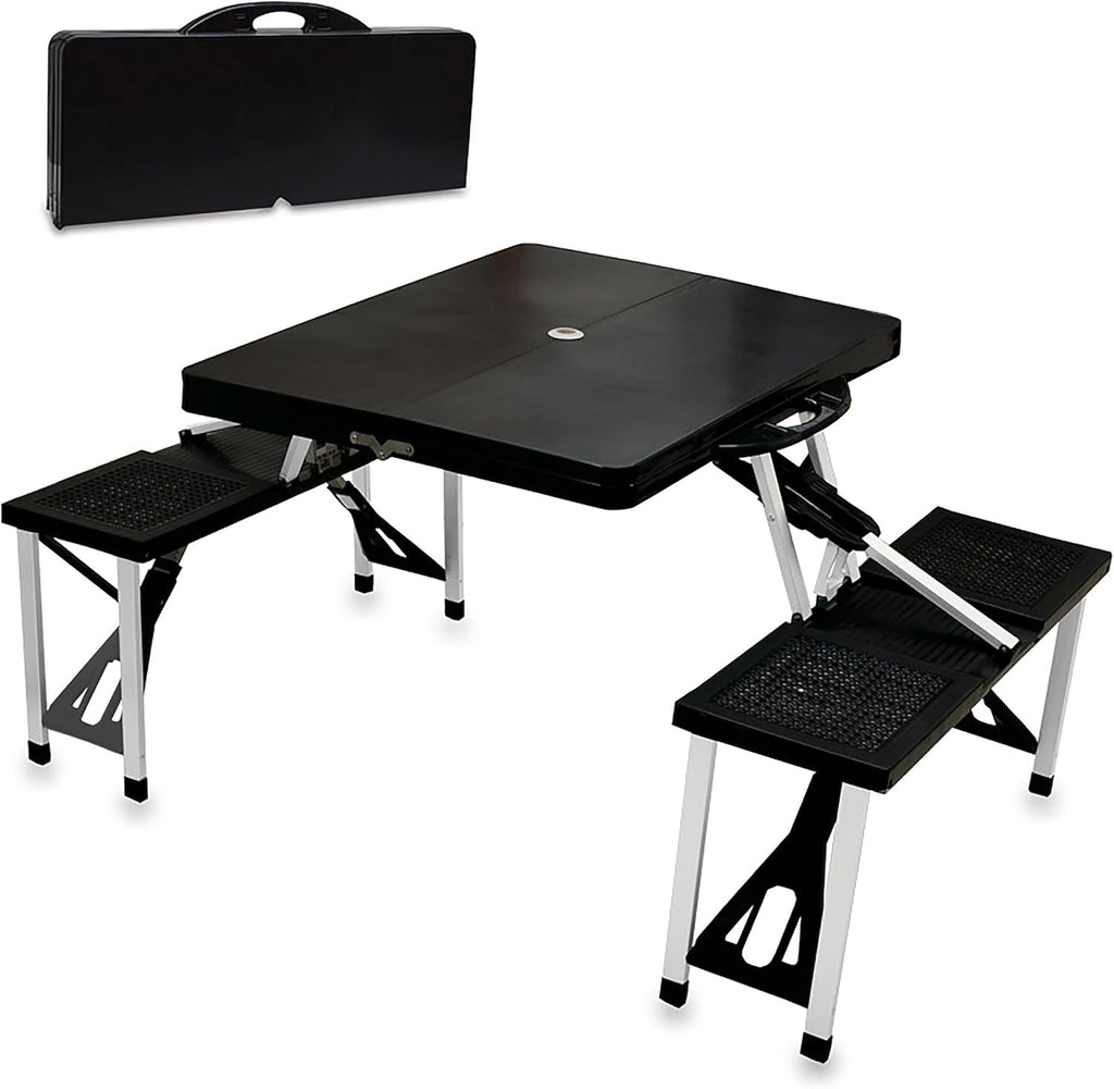 Picnic TIME Portable Folding Picnic Table with Seats for 4, Collapsible Aluminum Table with Benches & Umbrella Hole, Lightweight Foldable Table for Camping, Travel, Backyard, Tailgating