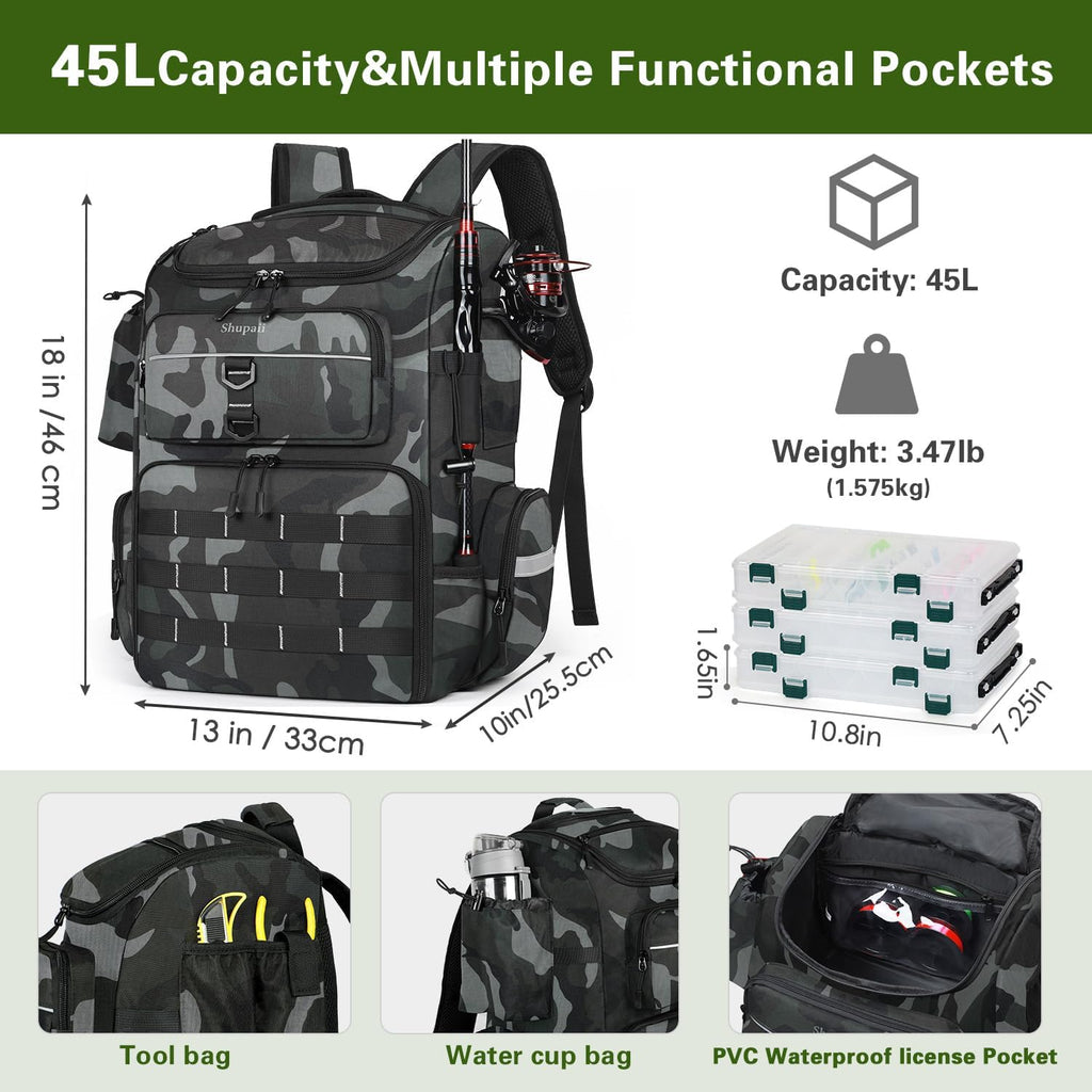 Fishing Backpack with 2 Rod Holders, Large Water Resistant Tackle Storage Bag for Fishing Gear, Fishing Bag Gifts for Men