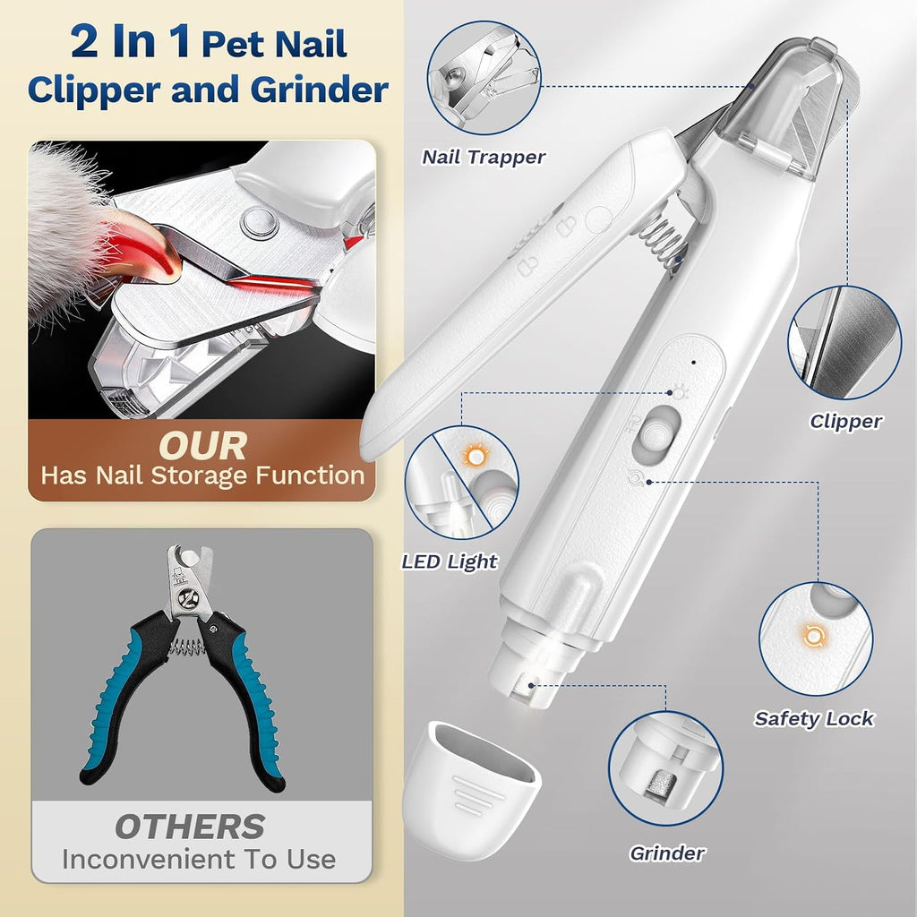 2-in-1 Dog&Cat Nail Clippers with Light, Type-c Pet Claw Trimmer & Grinder