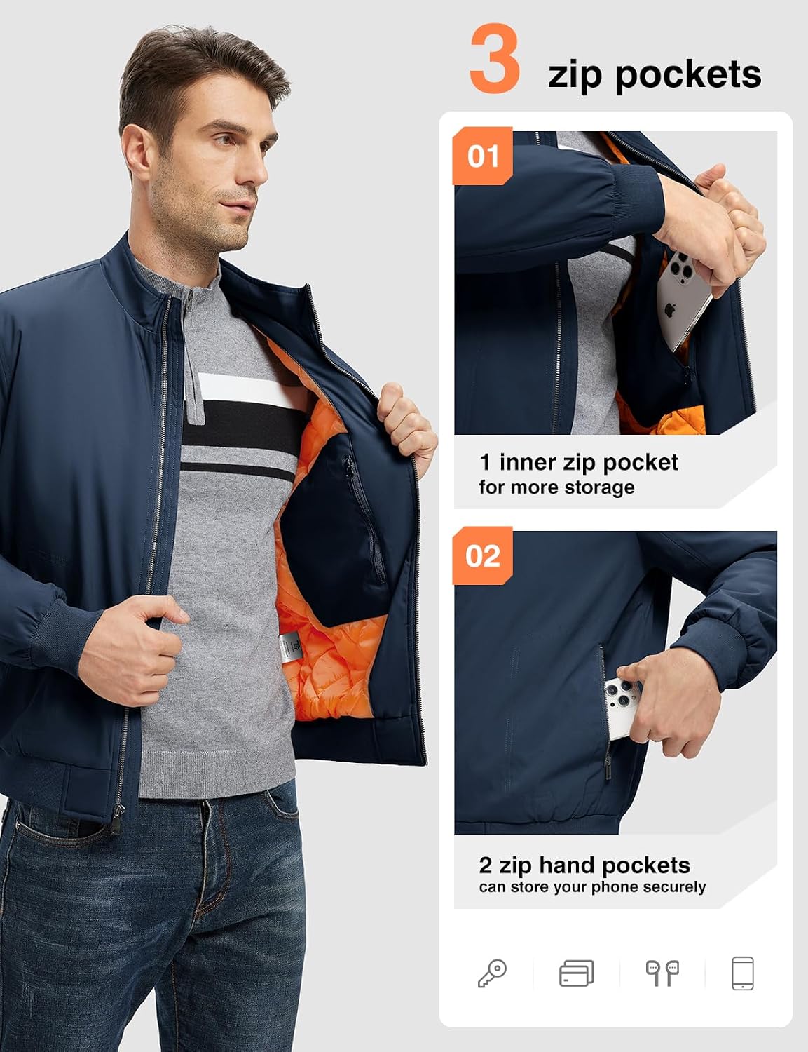 TBMPOY Men's Winter Jackets Bomber Padded Casual Windbreaker Warm Fall Coat