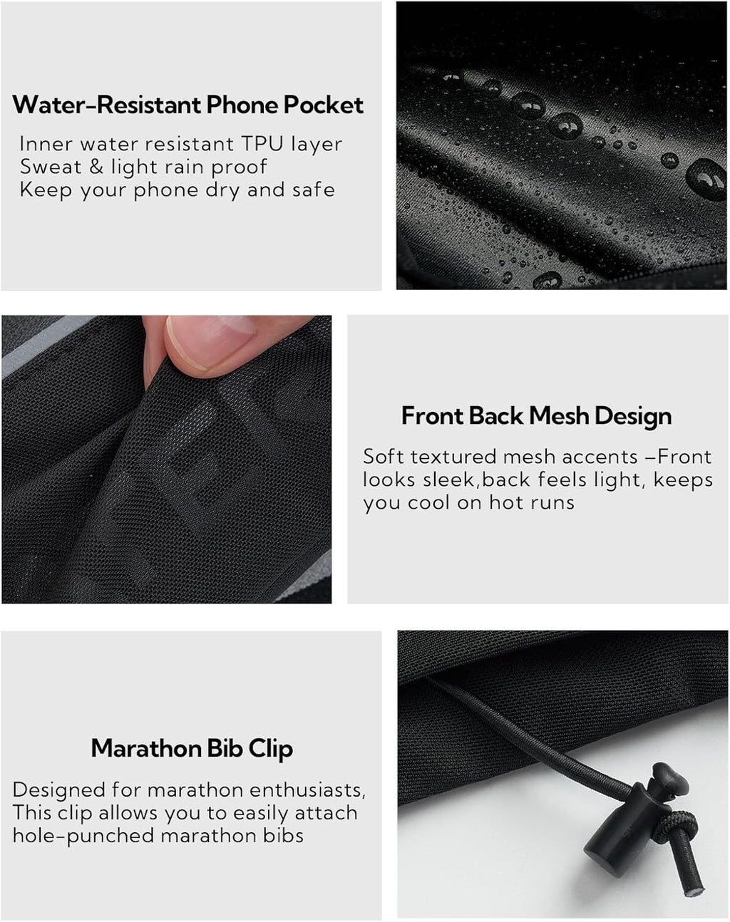 WATERFLY Running Belt Fanny Pack, Runner Race Belt with Bib Clip Black