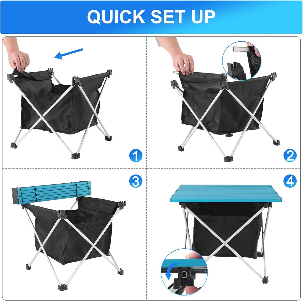 Grope Ultralight Aluminum Camping&Beach Table with Storage Bag (Blue-S)