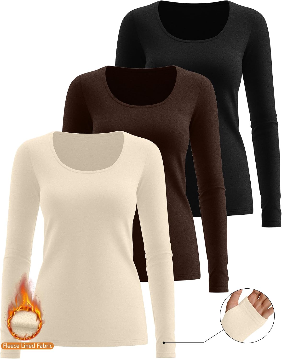 Riyiper 3 Pack Women's Thermal Long Sleeve Shirts Scoop Neck Top