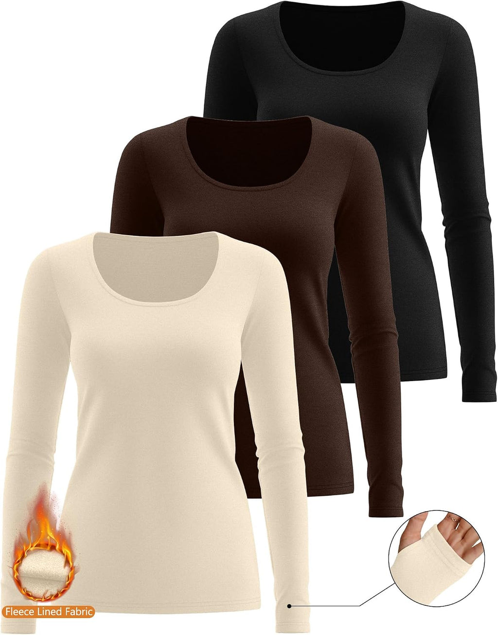 Riyiper 3 Pack Women's Thermal Long Sleeve Shirts Scoop Neck Top