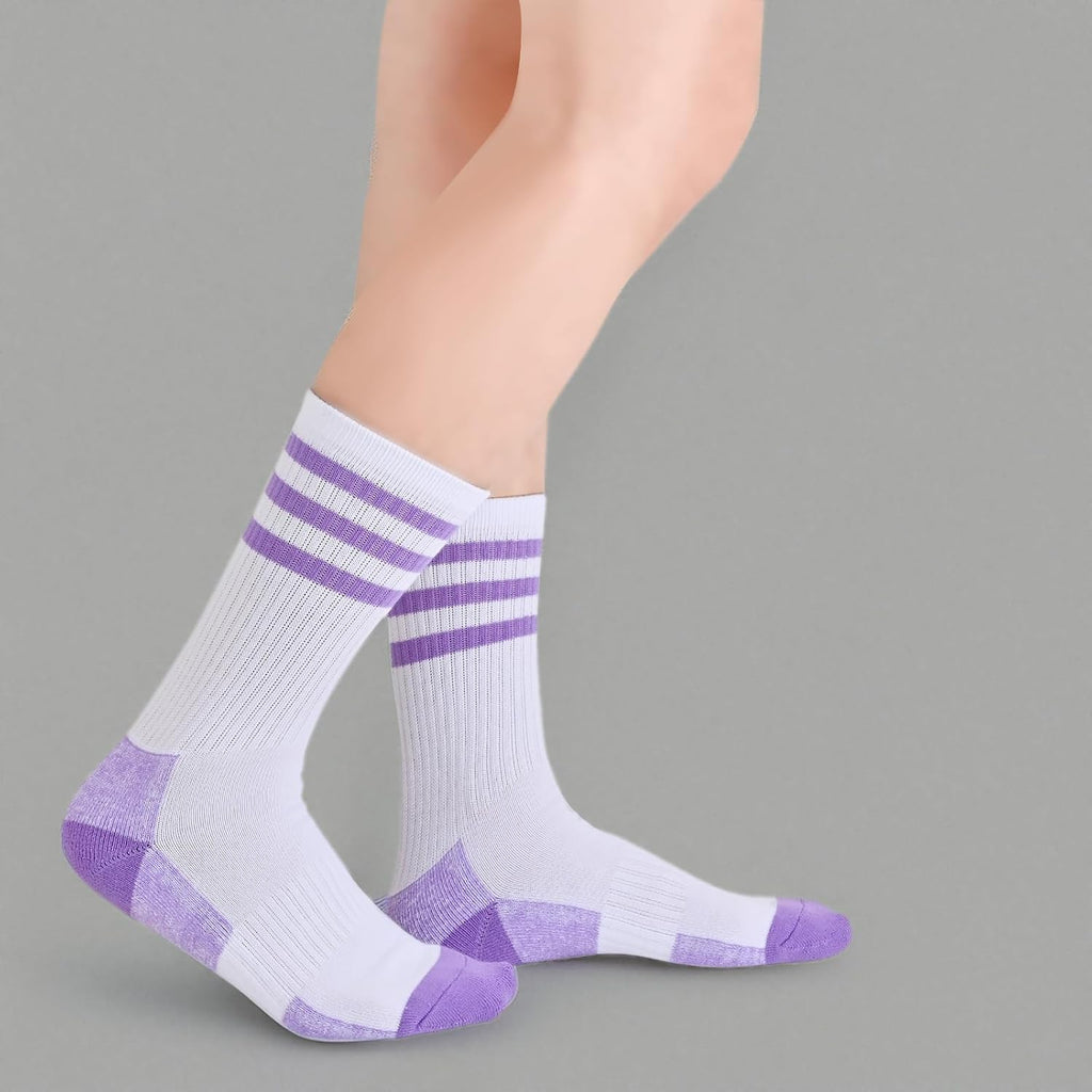 COOPLUS Womens Athletic Crew Socks Cushioned Cotton Wicking Outdoor Recreation Sports Calf Socks 5 Pairs