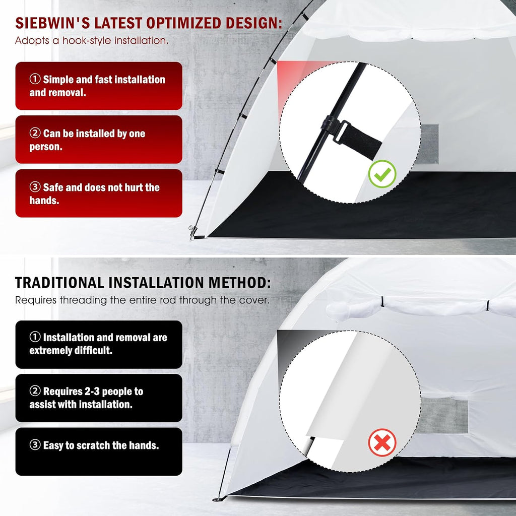 Siebwin 10x10x6.2ft Spray Paint Tent, Mesh Screen & Windproof Hooks, White