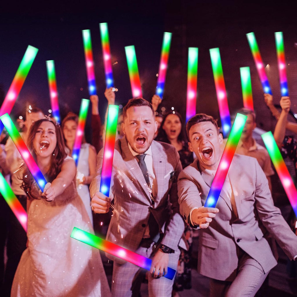OLUPP 150 PCS Led Foam Sticks, Bulk Glow Sticks with 3 Colors Flashing, Light Up Baton Wands for Kids, Glow Sticks Party Supplies for party, Wedding, Raves, Concert, Camping, Sporting Events