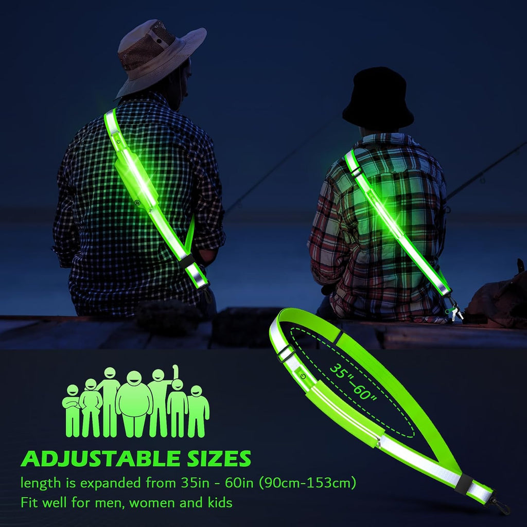 Ylzzrs Reflective Sash Gear for Walking at Night,LED Reflective Belt Safety Lights,Lights for Night Dog Walking,High Visibility Type-C Rechargeable with Phone Holder for Men Women
