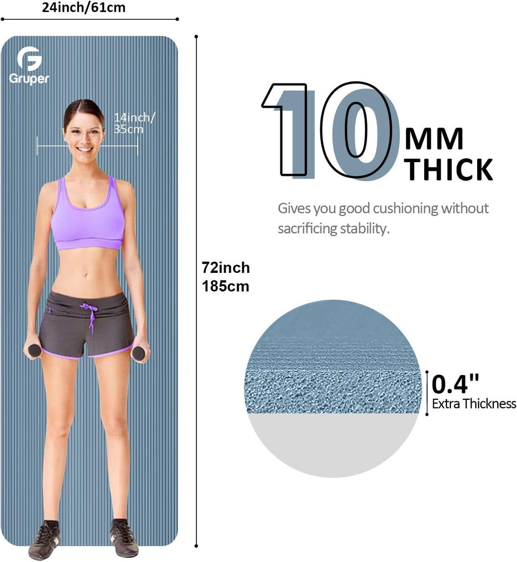 Gruper Yoga Mat Non Slip, 10/15mm Thick NBR Extra Thick Yoga Mat