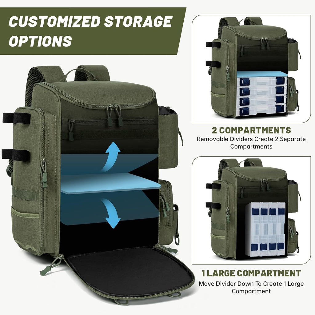 40L Tackle Fishing Backpack with 2 Rod Holders, Water Resistant