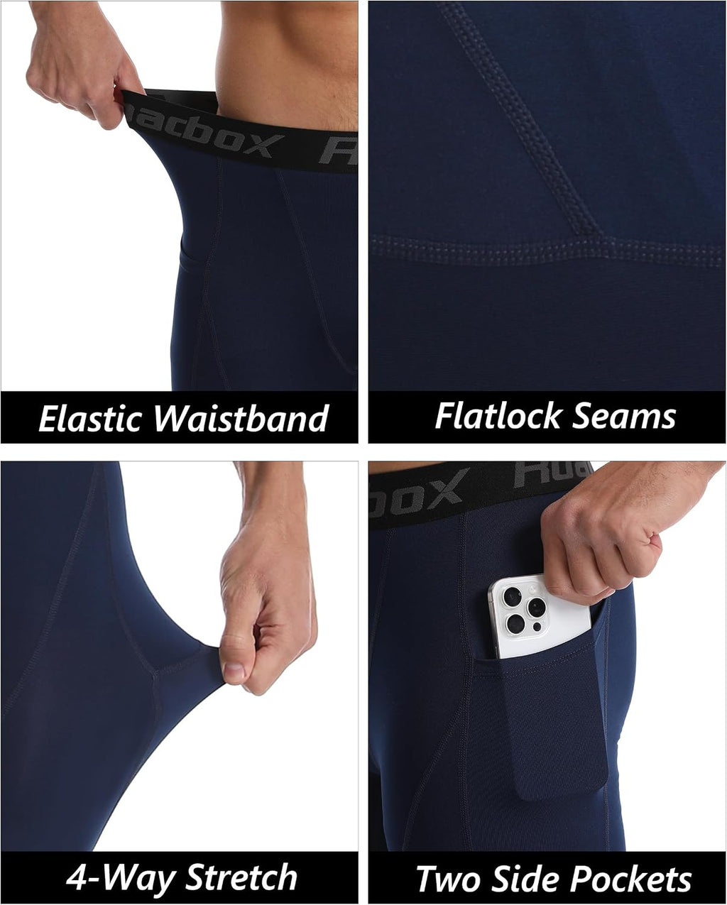 Roadbox 2 Pack Mens Compression Pants, Running Tights Leggings with Pockets
