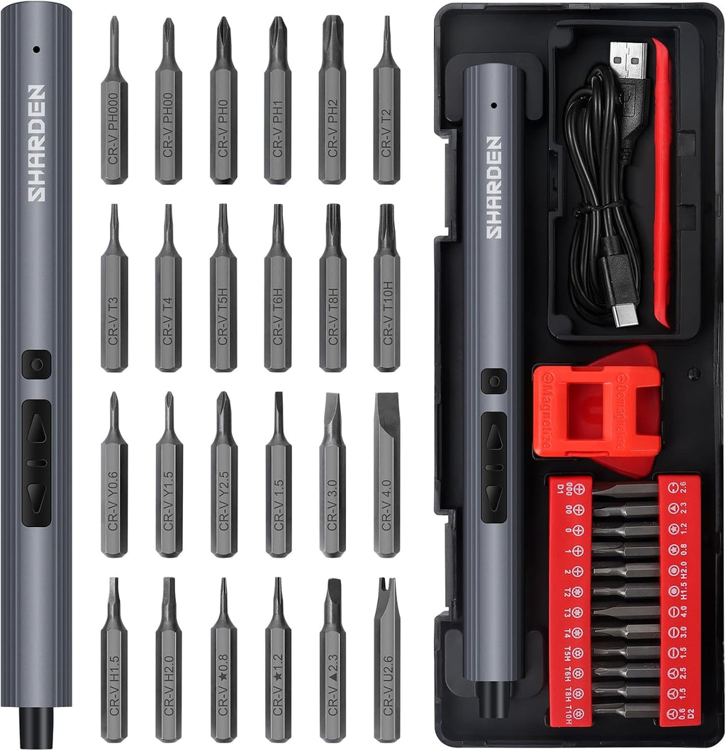 SHARDEN 29 IN 1 Mini Electric Screwdriver, Small Electric Screw Driver(Red)