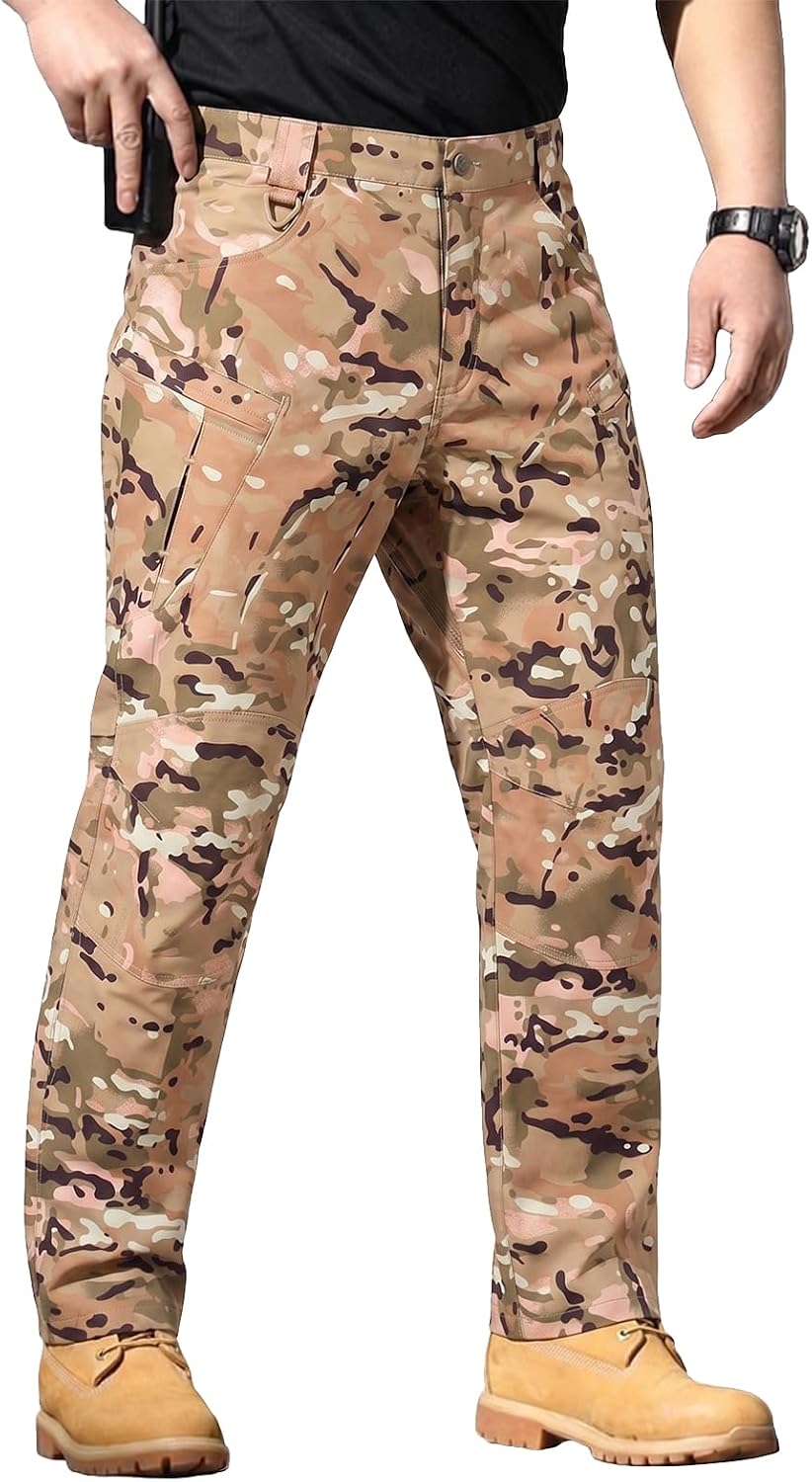 Men's Stretch Tactical Pants,Water Resistant Ripstop Cargo Pants,Lightweight Outdoor Work Hiking Pants with Pockets