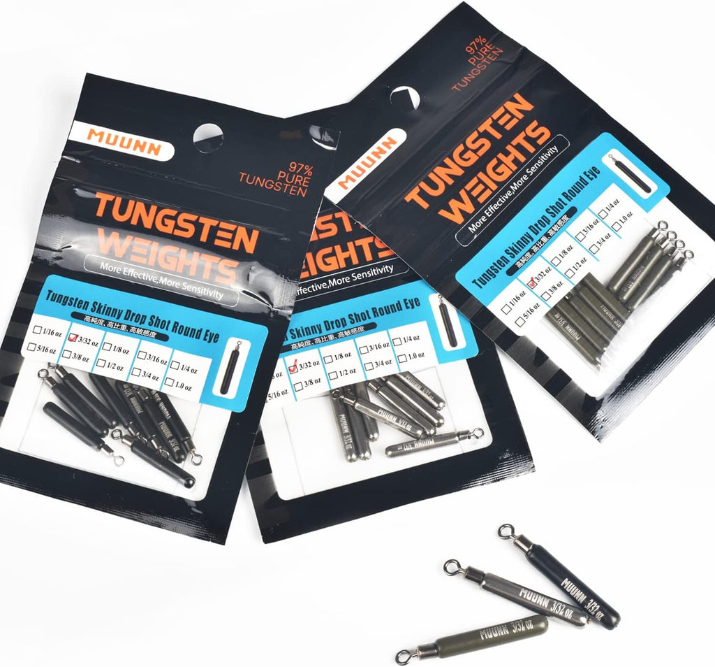 Tungsten Skinny Drop Shot Weights with Rotating Round Eye