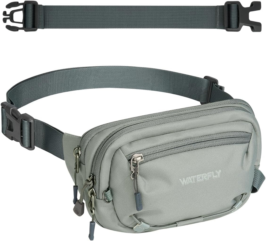 WATERFLY Small RFID Fanny Pack: 1.5L Waist Bag 12" Extender Belt for Hiking