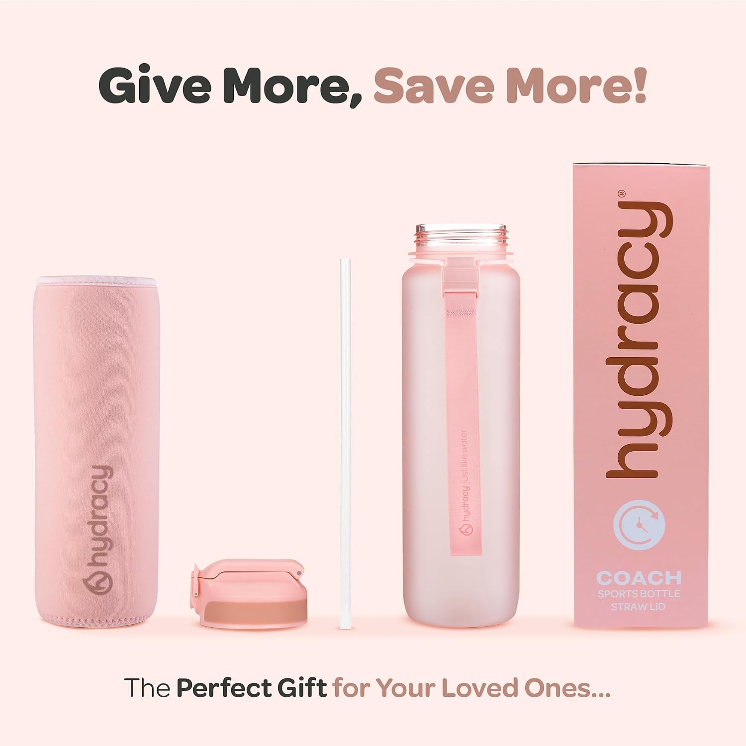 Hydracy Motivational Water Bottle with Time Marker and Straw Lid 32 oz