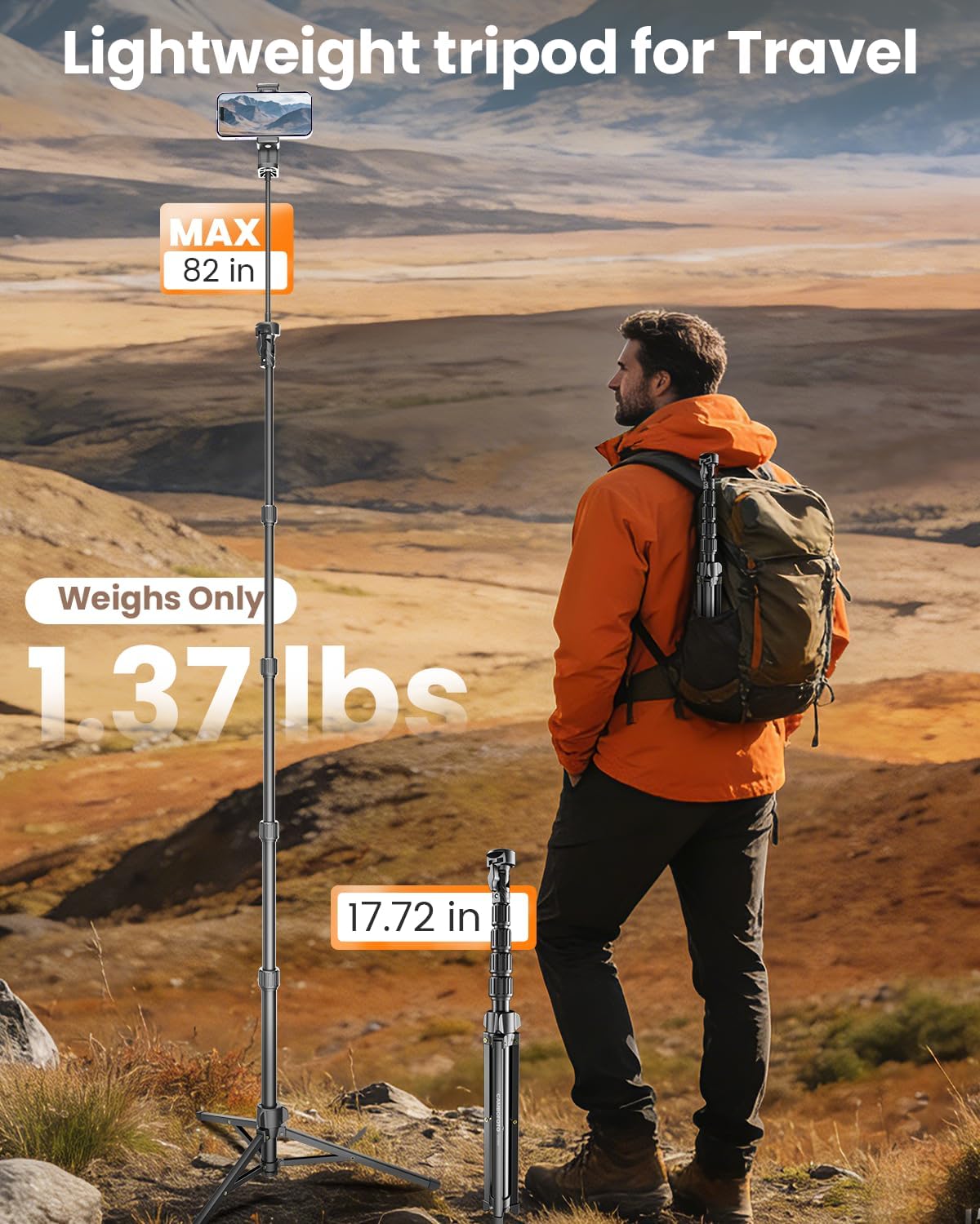 CAMBOFOTO 82"/210cm Tall Tripod for iPhone with Gooseneck & Remote, Holder