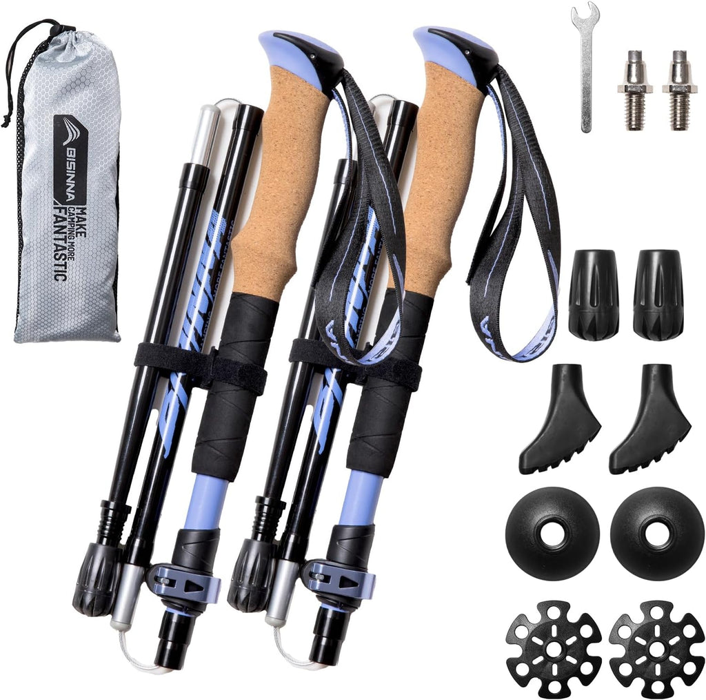 BISINNA Collapsible Ultralight Trekking Poles for Hiking 2pc 7075 Aluminum
