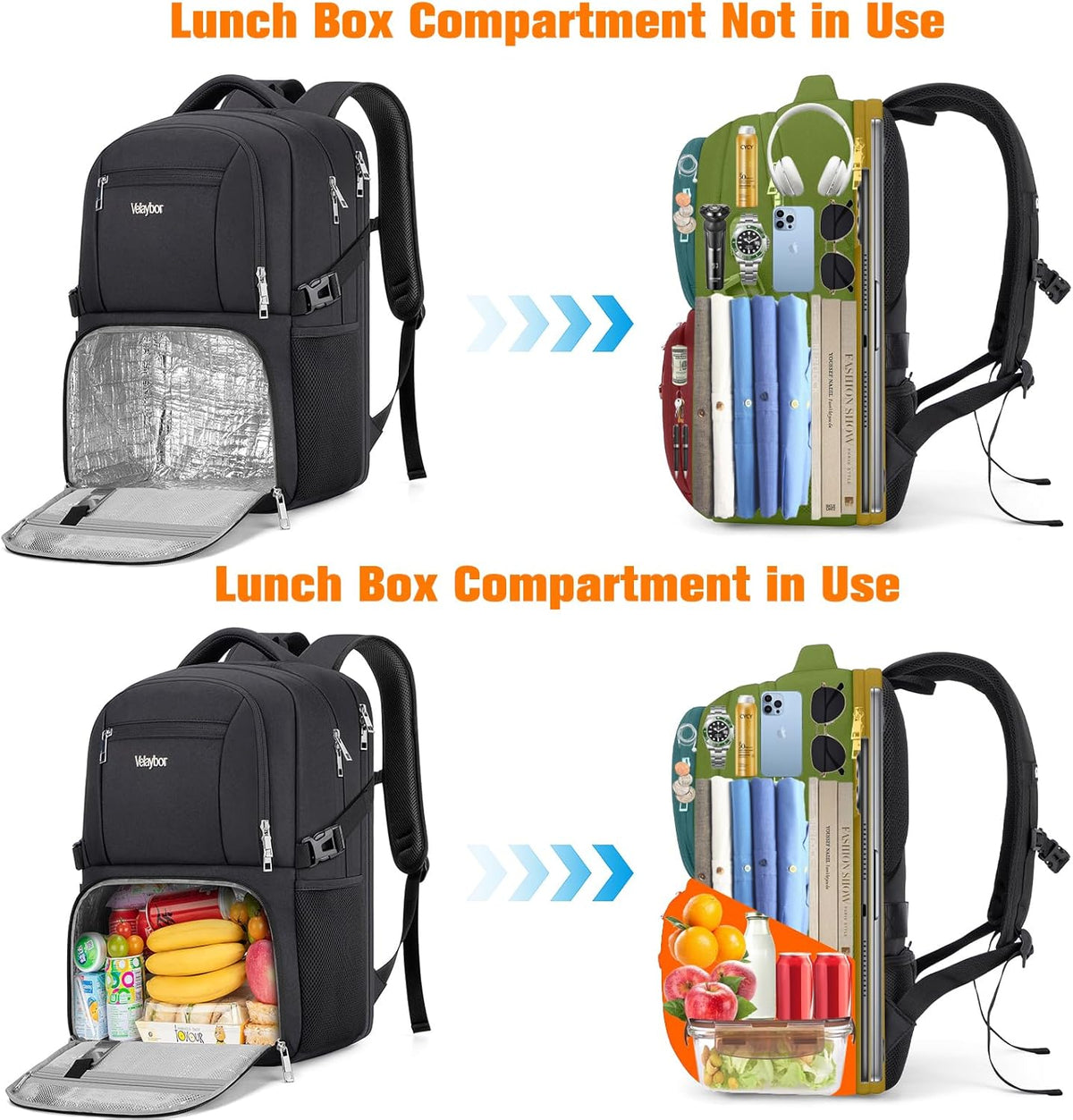 Insulated Lunch Backpack Fit 17" Laptop with Cooler Compartment