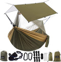 Sunyear Hammock Camping with Rain Fly Tarp and Net, Portable Camping Hammock Double Tree Hammock Outdoor Indoor Backpacking Travel & Survival, 2 Tree Straps,100% Waterproof Green Bundle