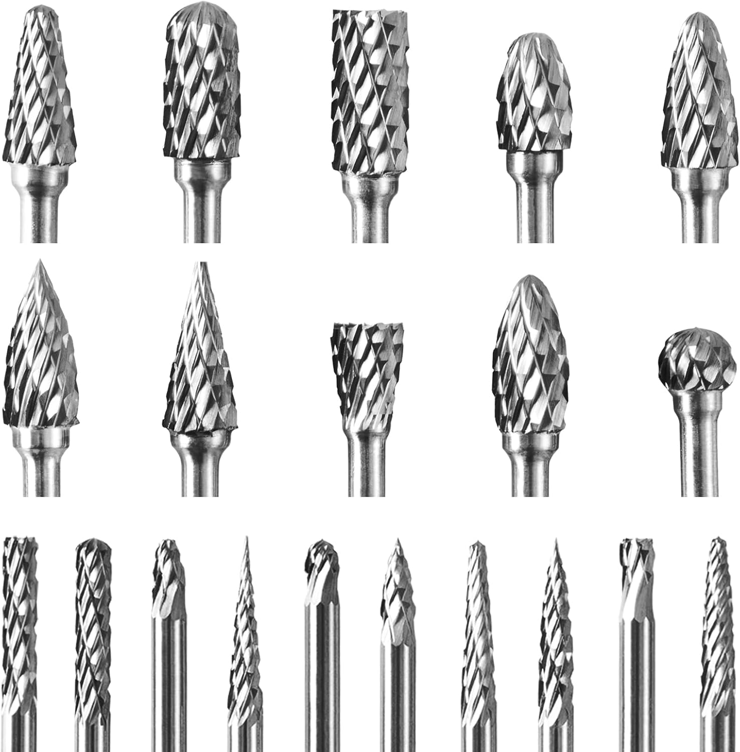 1/8"Shank Tungsten Carbide Burr Set,20PC Double Cut Die Grinder Rotary Tool