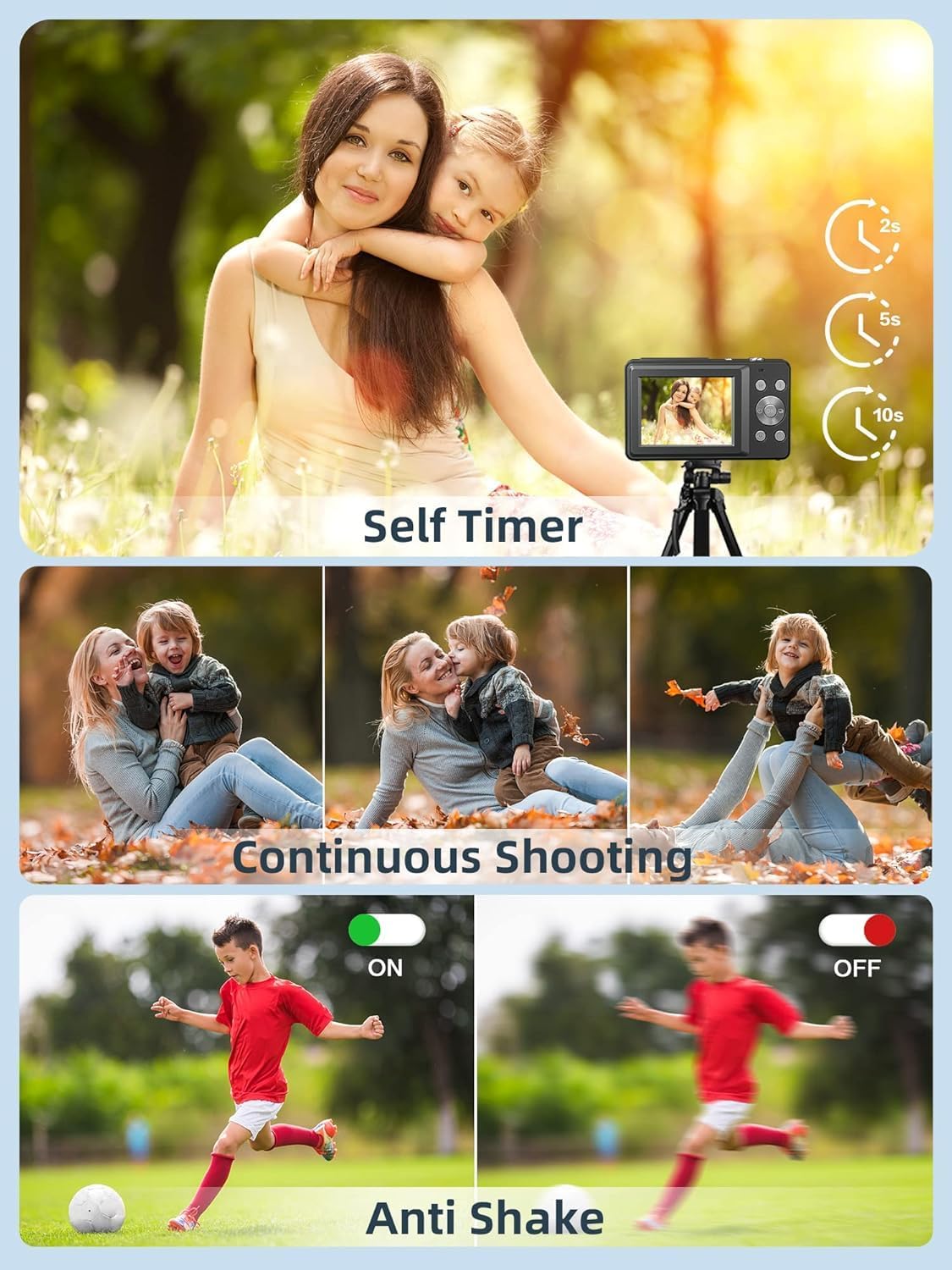 Digital Camera 1080P with 32G Card 16X Zoom Flash Portable for Kid, Black