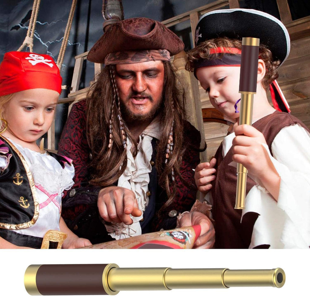 Pirate Spyglass Telescope Pocket Compass Set, Caribbean Collapsible Spyglass Zoomable Pirate Monocular Telescope Handheld Telescope Pirate Spyglass for Bird Watching Hunting Hiking Travelling
