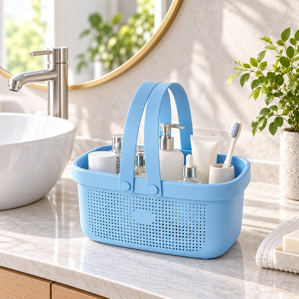 Portable Shower Caddy Basket with Handles Plastic Storage Basket Blue