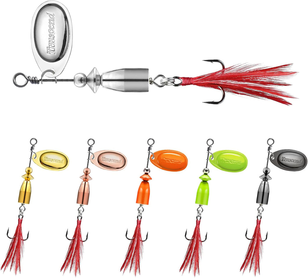 TRUSCEND Swim or Jig Fishing Spinner Baits for Freshwater and Saltwater, Rooster Tail Fishing Lures for Trout Bass Walleye Crappie Salmon Pike, Blade Bait with Copper Blade