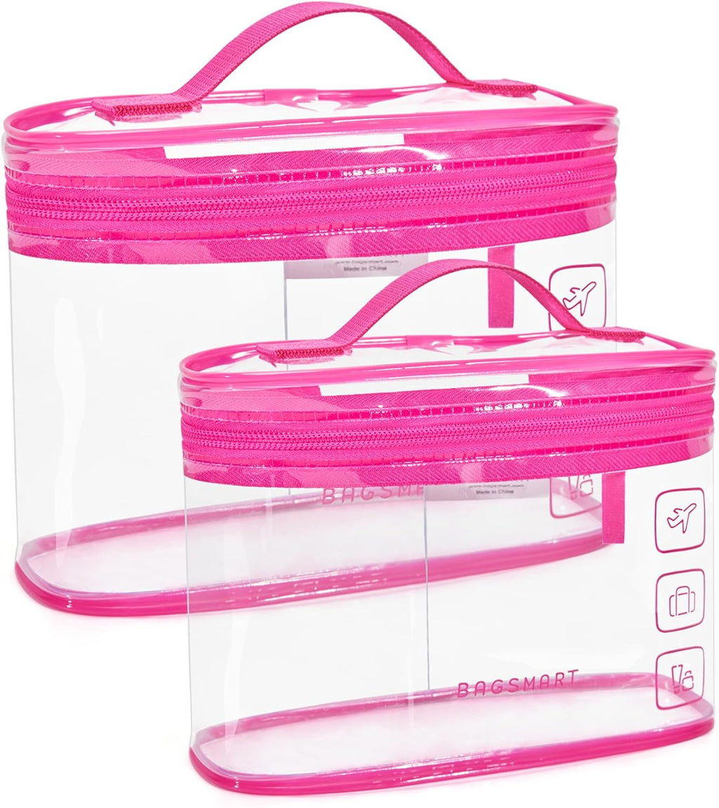 BAGSMART TSA Approved Toiletry Bag, 3 Pack Clear Makeup Cosmetic Bag Organizer, Quart Size Travel Bag for Toiletries, Carry-on Travel Accessories Essentials, Pink-3pcs