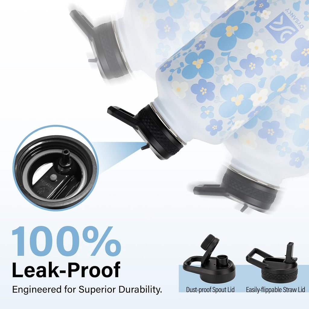 DYSANKY Insulated Water Bottle w/Straw Lid & Portable Carrier Bag, 64oz