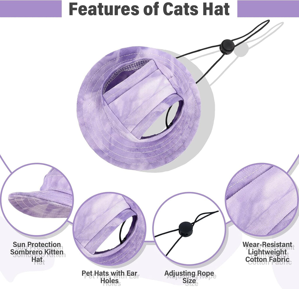 DENTRUN Cat Bucket Hat with Ear Hole, Cotton Birthday Bonnet for Small Pets