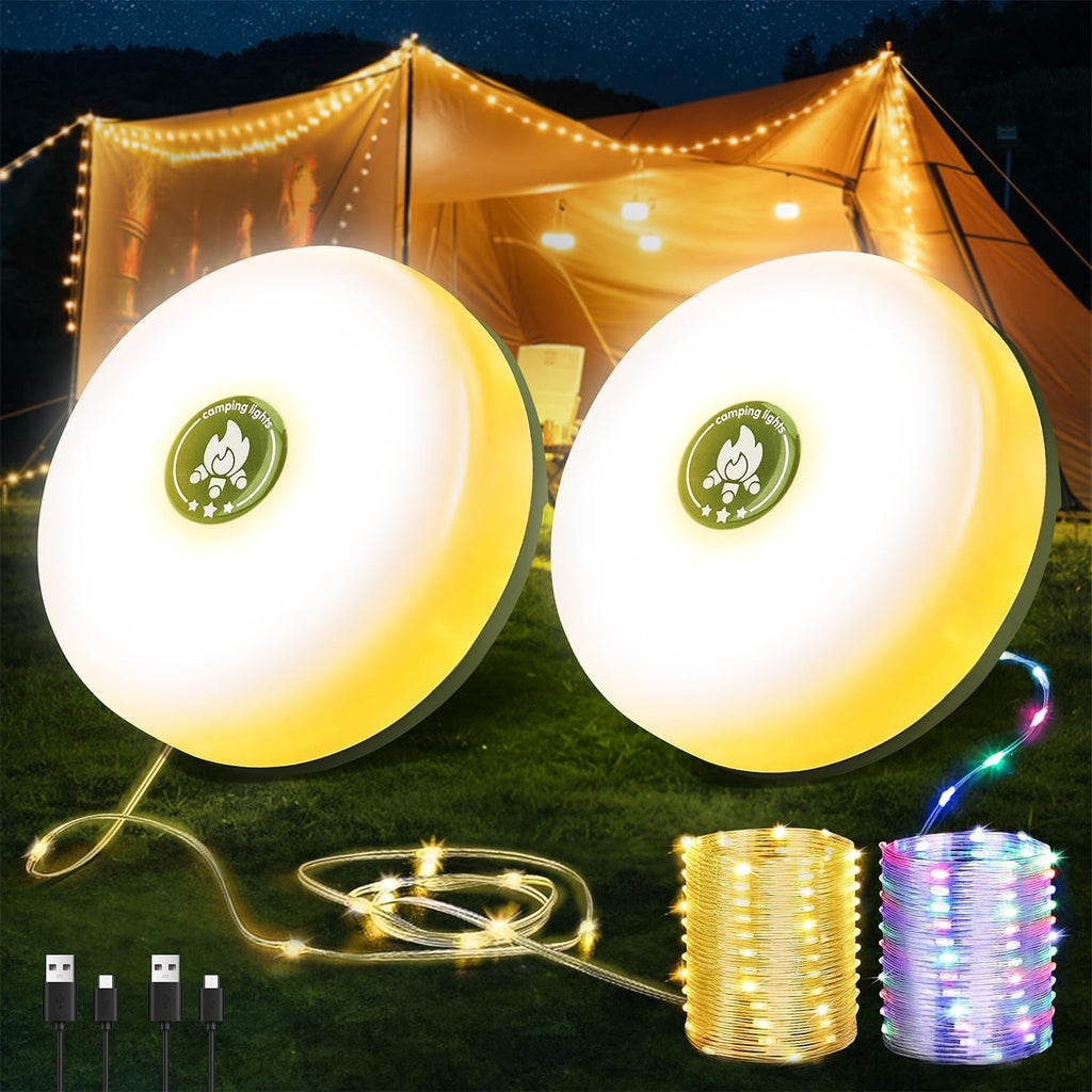 Camping String Lights,Camping Essentials Gear 32.8FT Lamp Lights Waterproof, 4 in 1 Outdoor String Lights with 8 Modes for Awn Tent Yard Garden Hiking Travel Decoration and Holiday Christmas Gift