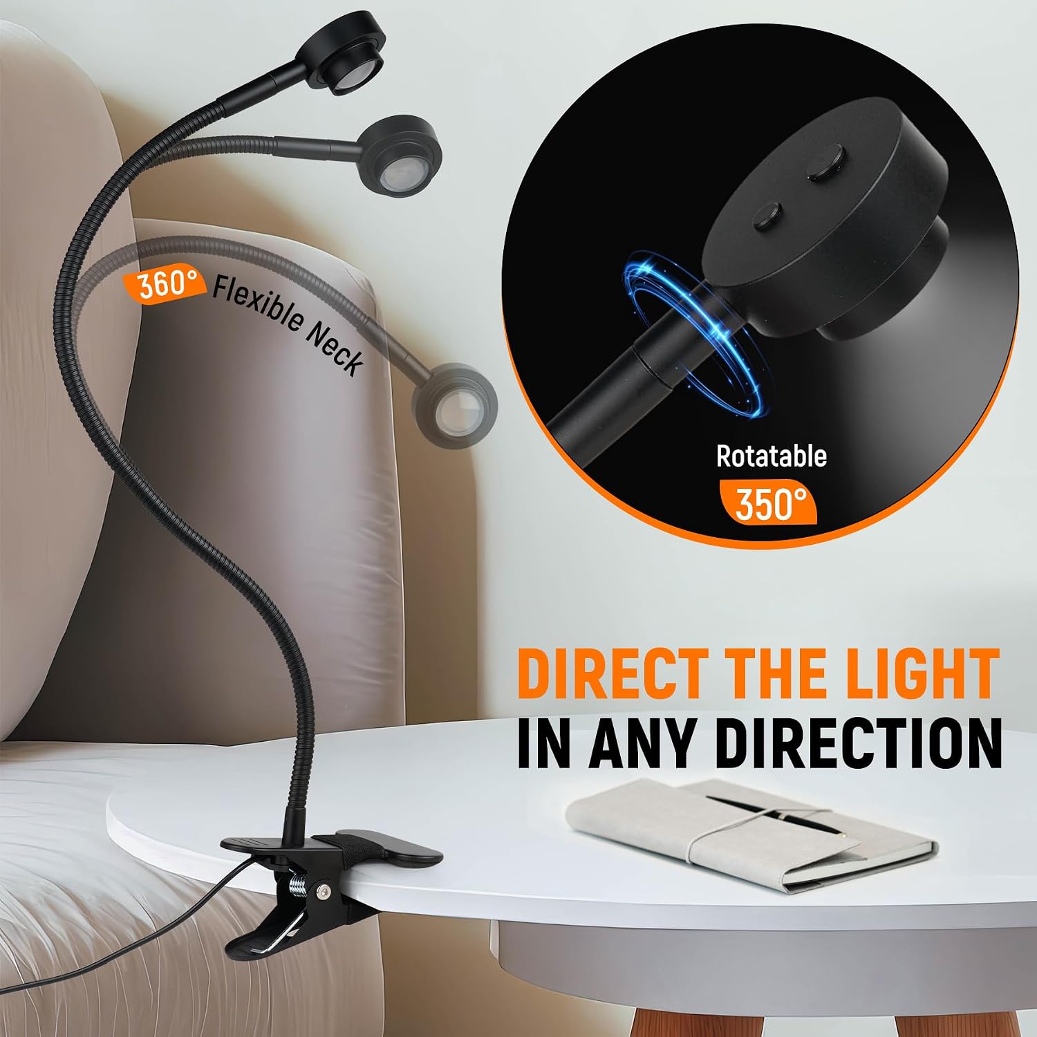 Flexible Clip On Headboard Reading Light for Bed