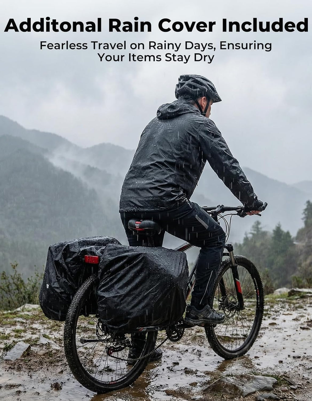 KEMIMOTO Panniers Bike Bags 40L/50L, Flip-Top with Waterproof Rain Cover