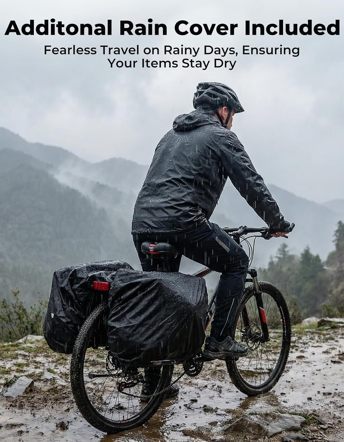 KEMIMOTO Panniers Bike Bags 40L/50L, Flip-Top with Waterproof Rain Cover