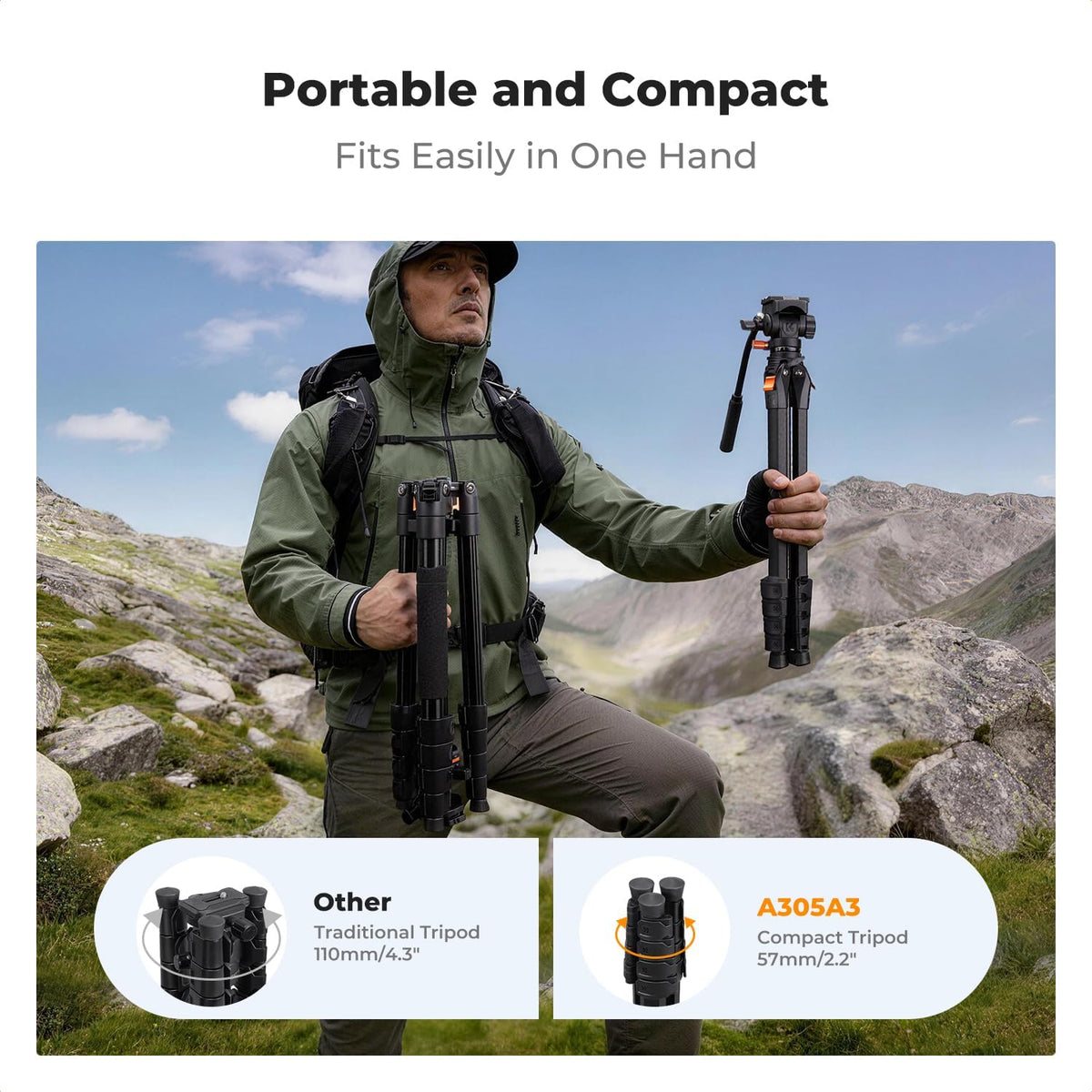 K&F CONCEPT 73" Camera Tripod with Fluid Head