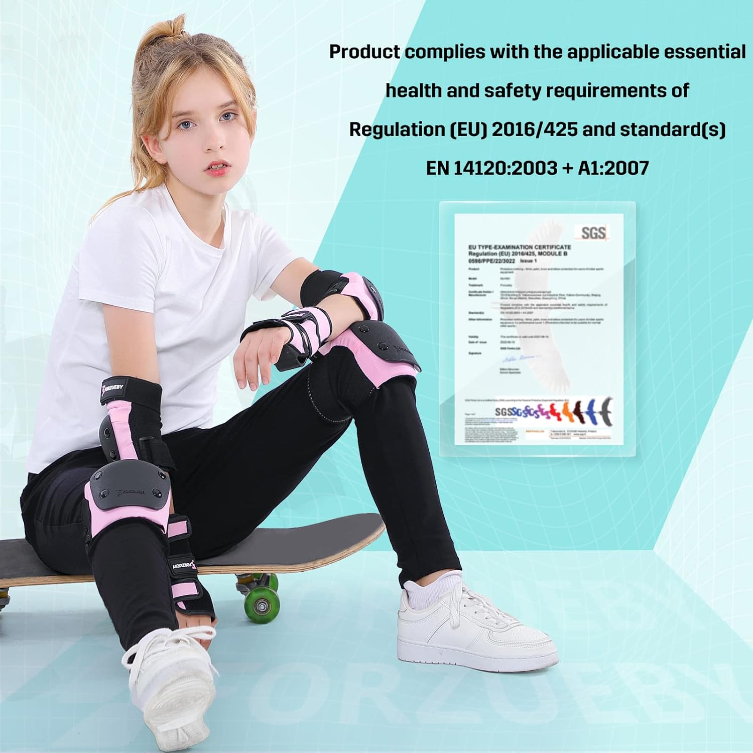 Adult&Kids Knee Pads Elbow Pads Wrist Guards 6 in 1 Protective Gear Set
