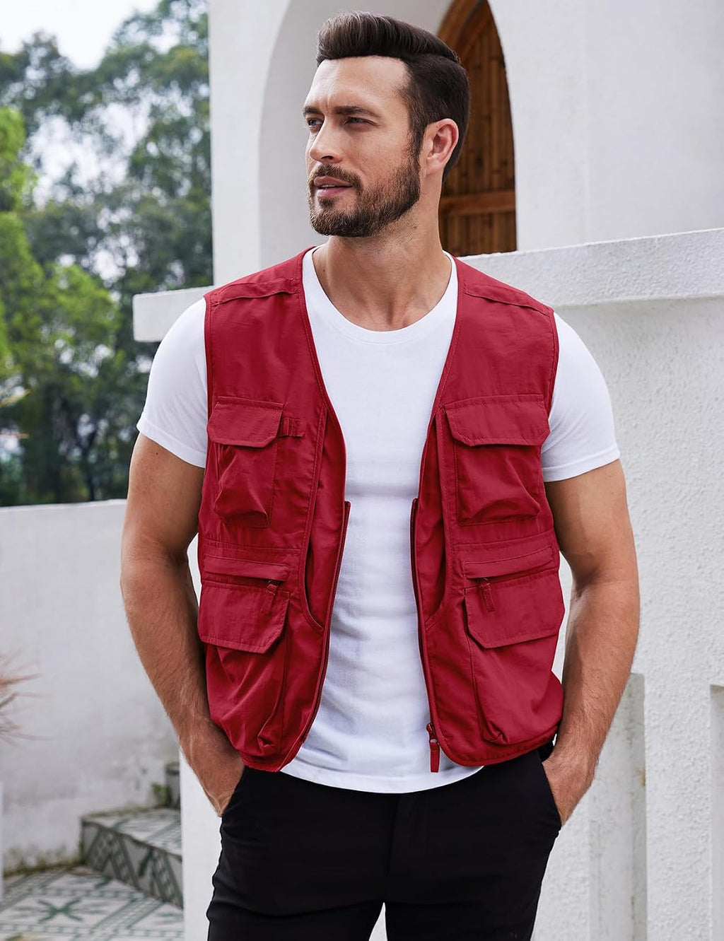 Gihuo Mens Fishing vest for Safari Utility Cargo with Pockets