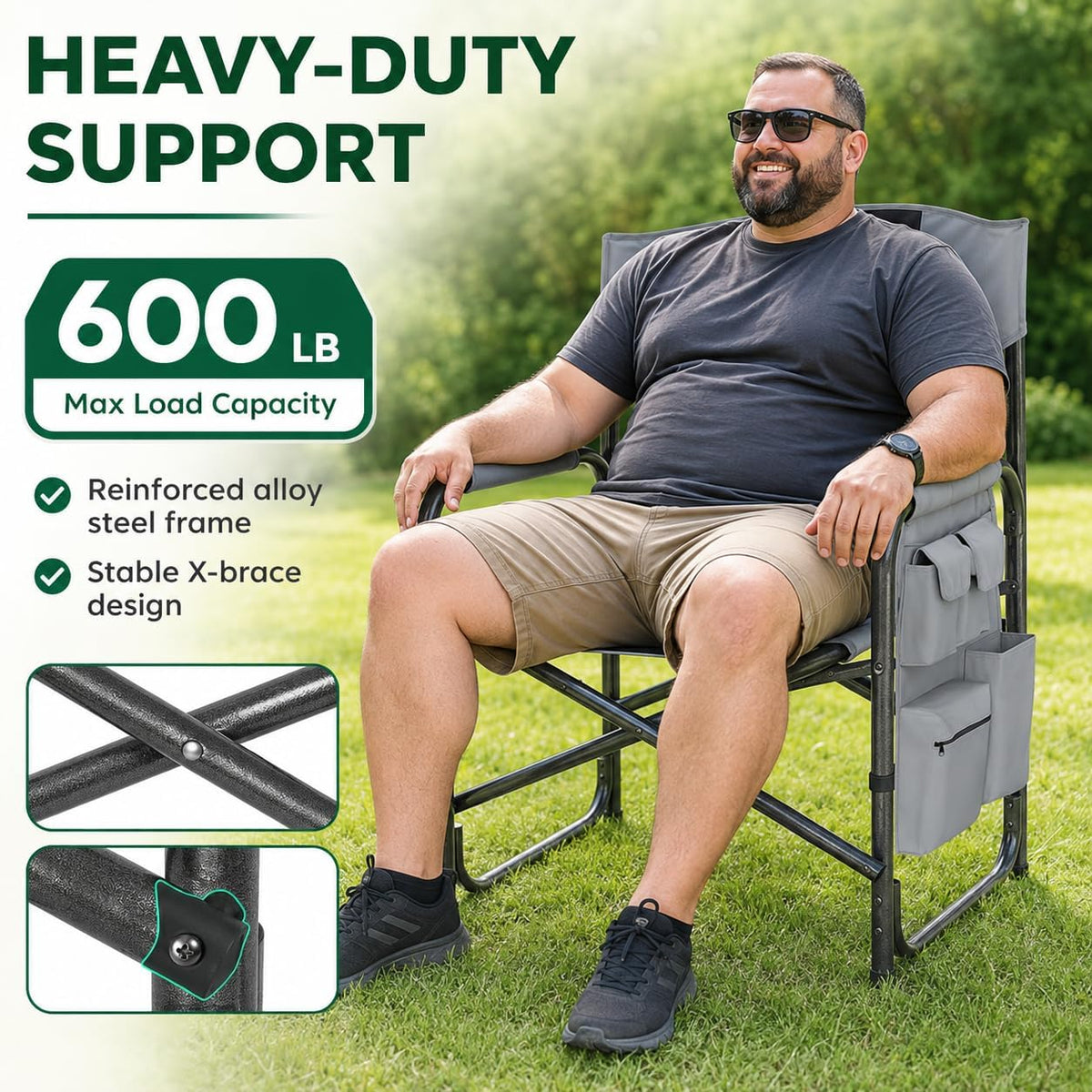 Colegence Oversized Camping Chair, 600-lb Capacity, Heavy-Duty Steel Frame