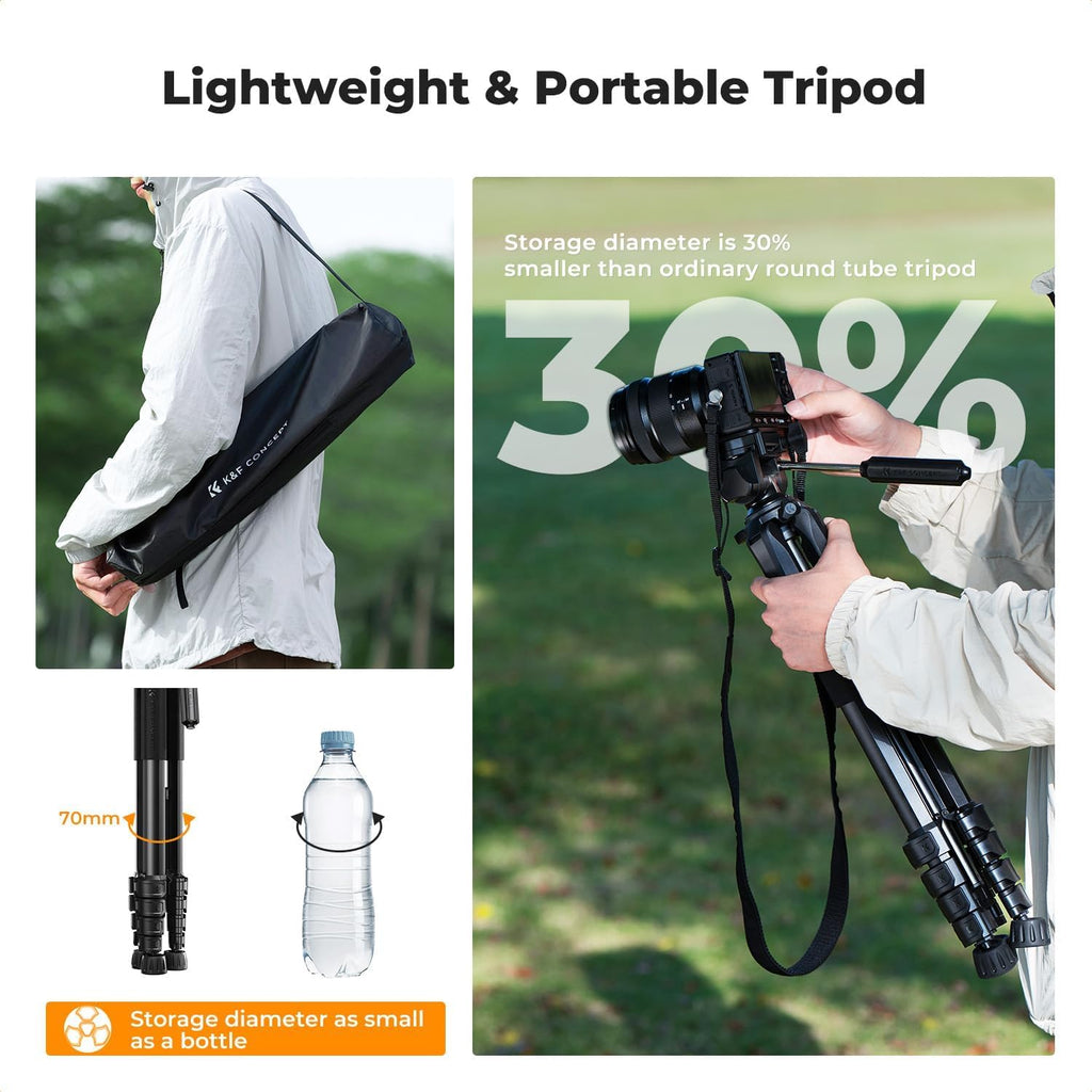 K&F CONCEPT 75" Aluminum Camera Tripod, Lightweight and Compact for Travel