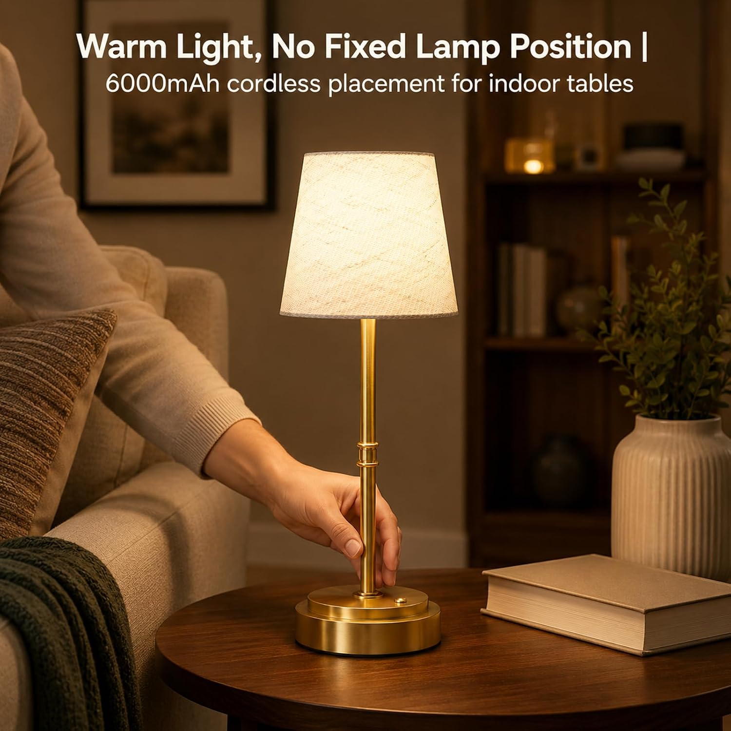 Rechargeable Cordless Table Lamp, Nightstand to End Table,Gold,1 Pack
