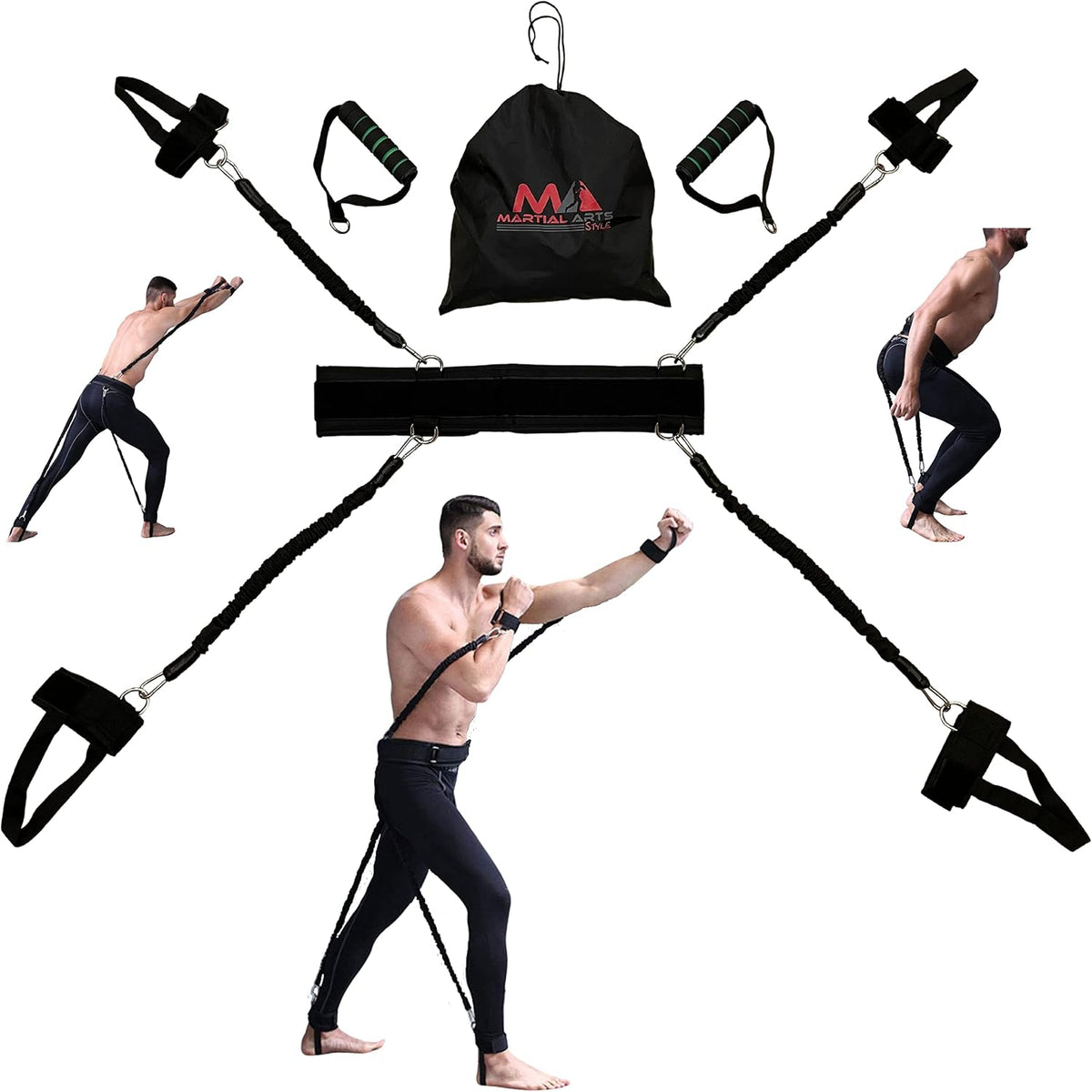 Boxing Resistance Bands for MMA Martial Arts Resistance Training at Home for Punches/Kicks, 150lbs Exercise Bands Full Body Fitness Workout to Enhance Explosive Power/Speed/Agility