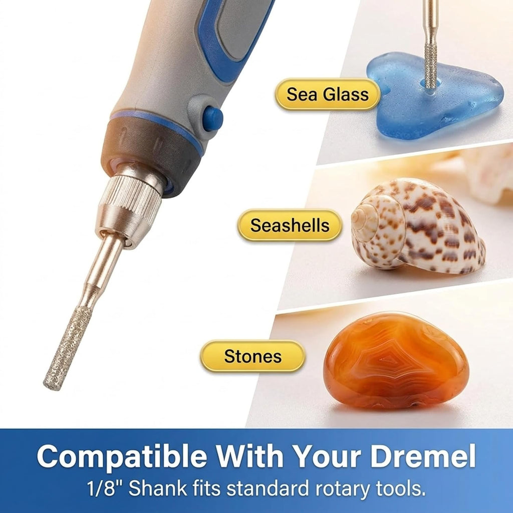 Drilax 30-Pc 2mm Diamond Drill Bit Set, 1/8" Shank for Dremel Rotary Tools, Glass, Sea Glass, Stone & Jewelry Making, Precision Lapidary Bits