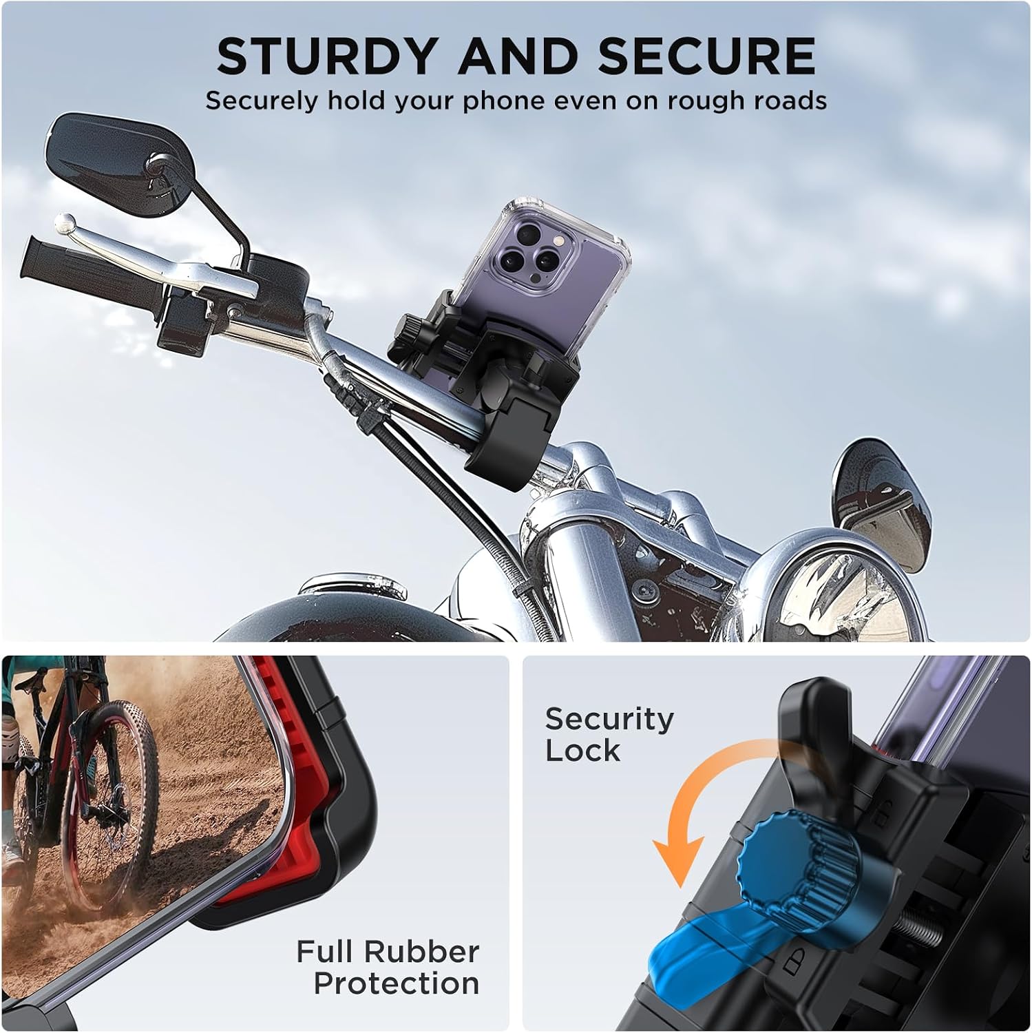 miracase Motorcycle Phone Mount, [Support Video Recording] Bike Phone Holder, [Quick Lock] Bicycle Phone Mount Handlebar Cell Phone Clamp for Scooter, Friendly Compatible with iPhone Samsung Red