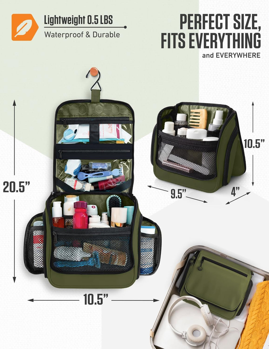VENTURE 4TH Hanging Travel Toiletry Bag, 18 Compartments - Forest Green