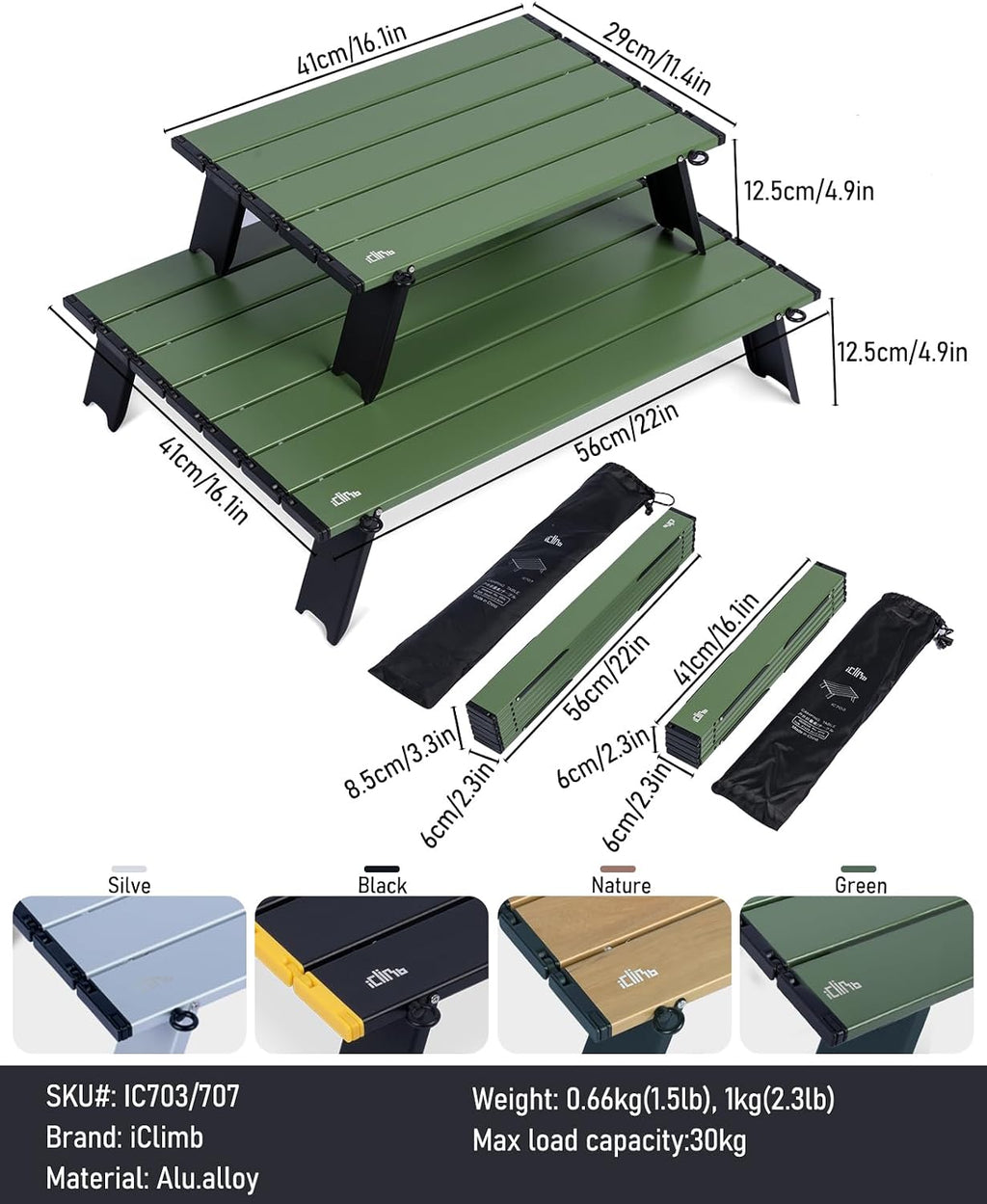 iClimb Ultralight Compact Mini Folding Alu. Table (Green - S)