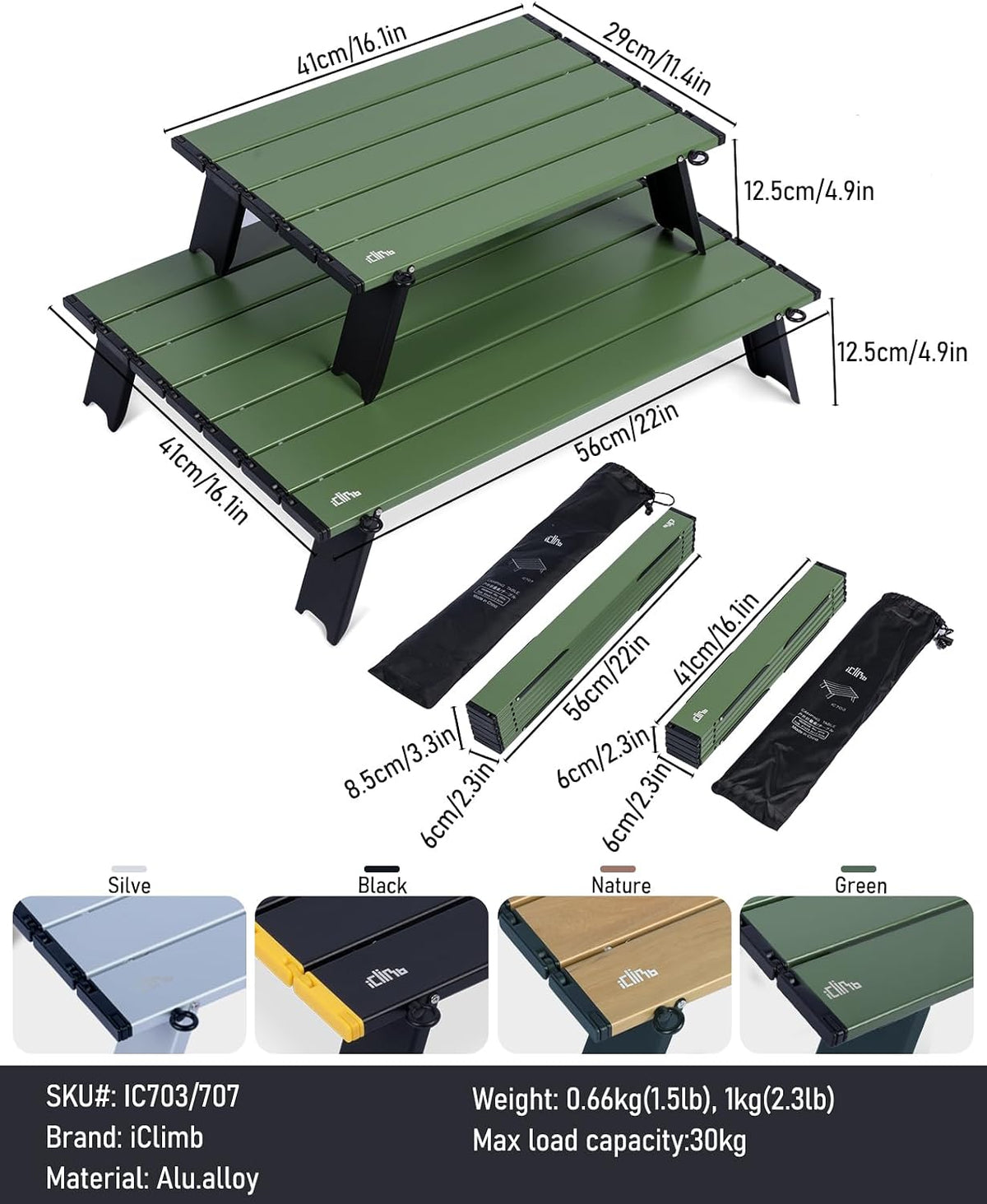 iClimb Ultralight Compact Mini Folding Alu. Table (Green - S)