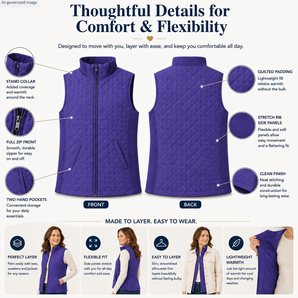 Bienzoe Womens Lightweight Quilted Vest: Warm Daily Layer